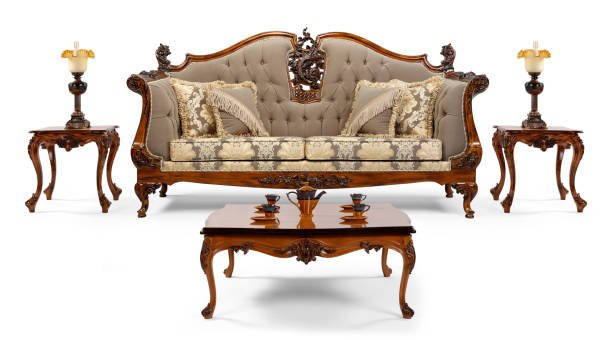 classic Sofa and coffee table set isolated on white background
